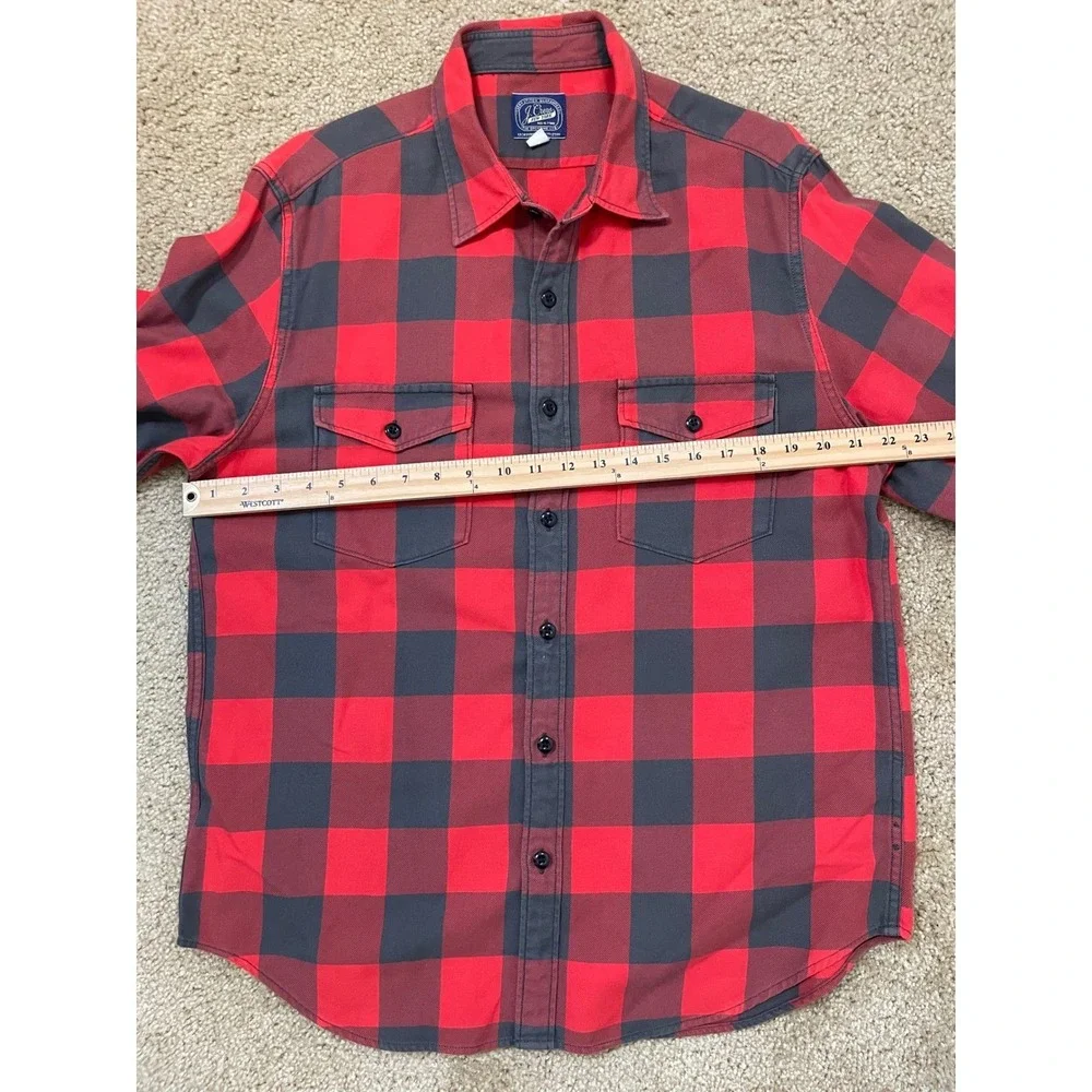 J Crew Men's Large Red Gray Buffalo Plaid‎ Flannel Long Sleeve Button Up